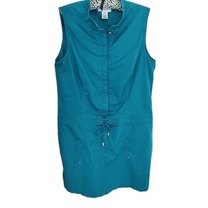 CALVIN KLEIN |  Teal Green Blue Drop Waist Sleeveless Utility Dress | 14 Petite